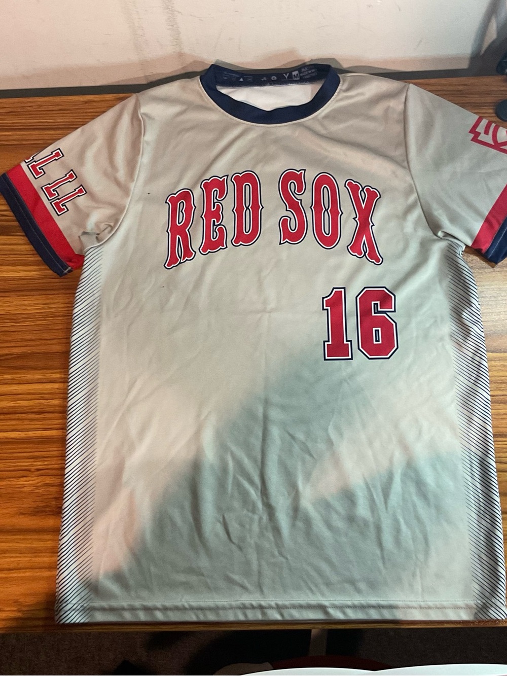 Red Sox Kids Gray and Red Athletic Jersey - Number 16